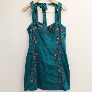 Free People Teal Embroidered Leaf Motif Dress 6